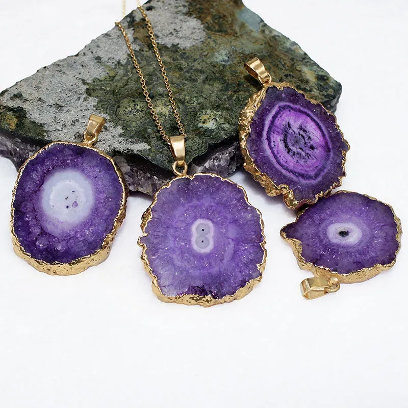 Wholesale 10PCS Sun Flower Pendant Natural Agate Stone Necklace