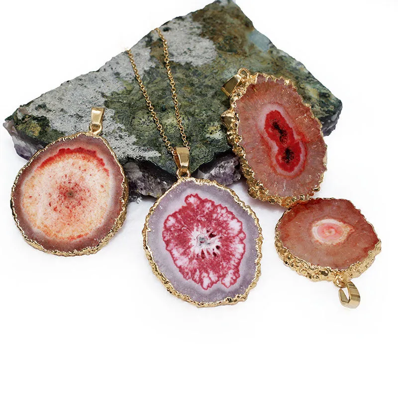 Wholesale 10PCS Sun Flower Pendant Natural Agate Stone Necklace