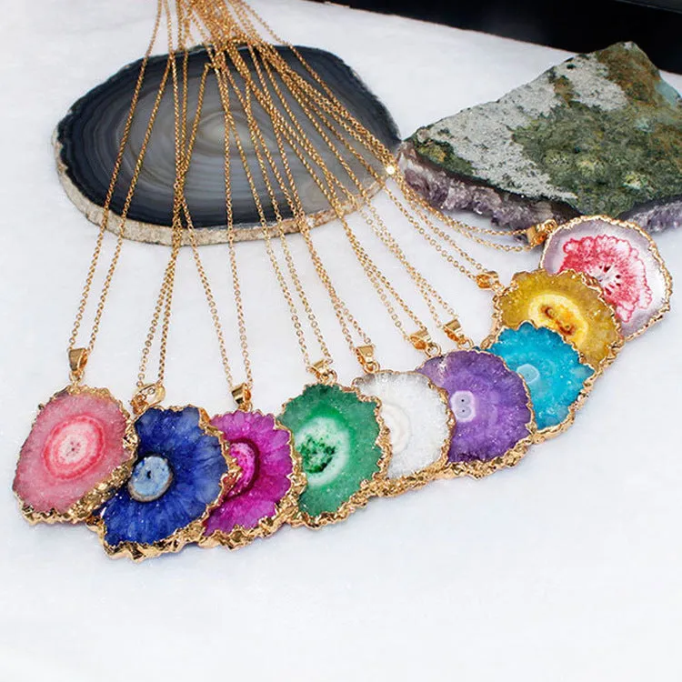 Wholesale 10PCS Sun Flower Pendant Natural Agate Stone Necklace