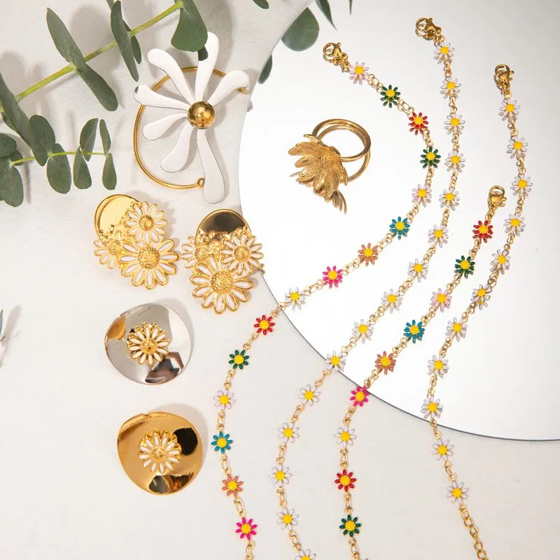 Wholesale 18k Gold Stainless Steel Daisy Gold Color Daisy Chain Necklaces