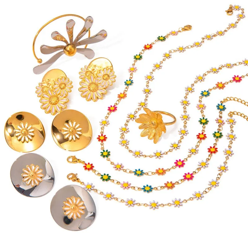 Wholesale 18k Gold Stainless Steel Daisy Gold Color Daisy Chain Necklaces
