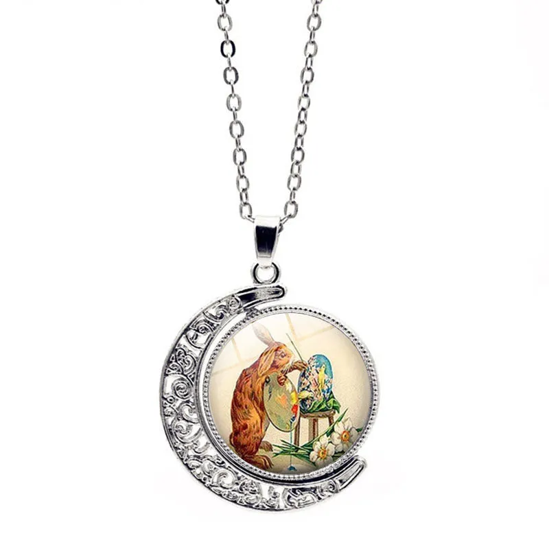 Wholesale Alloy Easter Bunny Reversible Rotating Moon Necklace