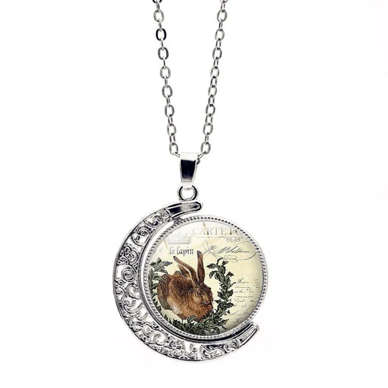 Wholesale Alloy Easter Bunny Reversible Rotating Moon Necklace