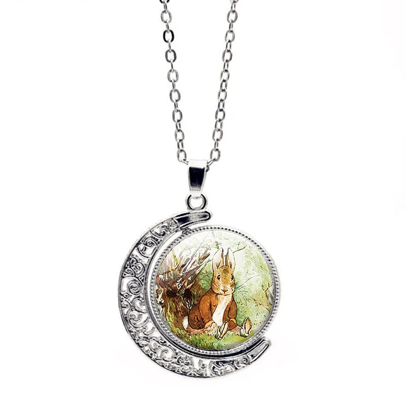 Wholesale Alloy Easter Bunny Reversible Rotating Moon Necklace