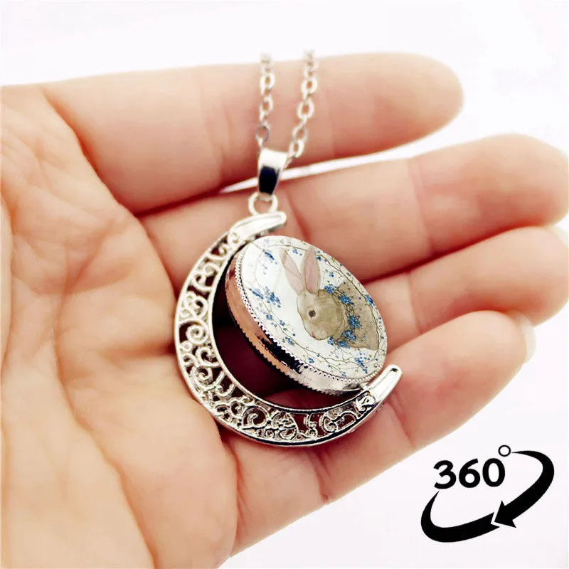 Wholesale Alloy Easter Bunny Reversible Rotating Moon Necklace