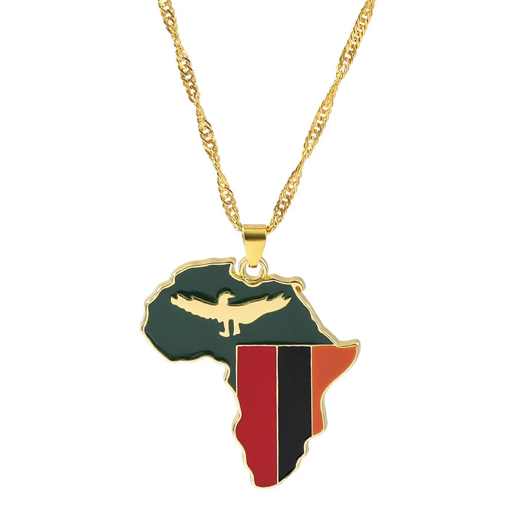 Wholesale Alloy Map Enamel Oil Drip Pendant Necklace