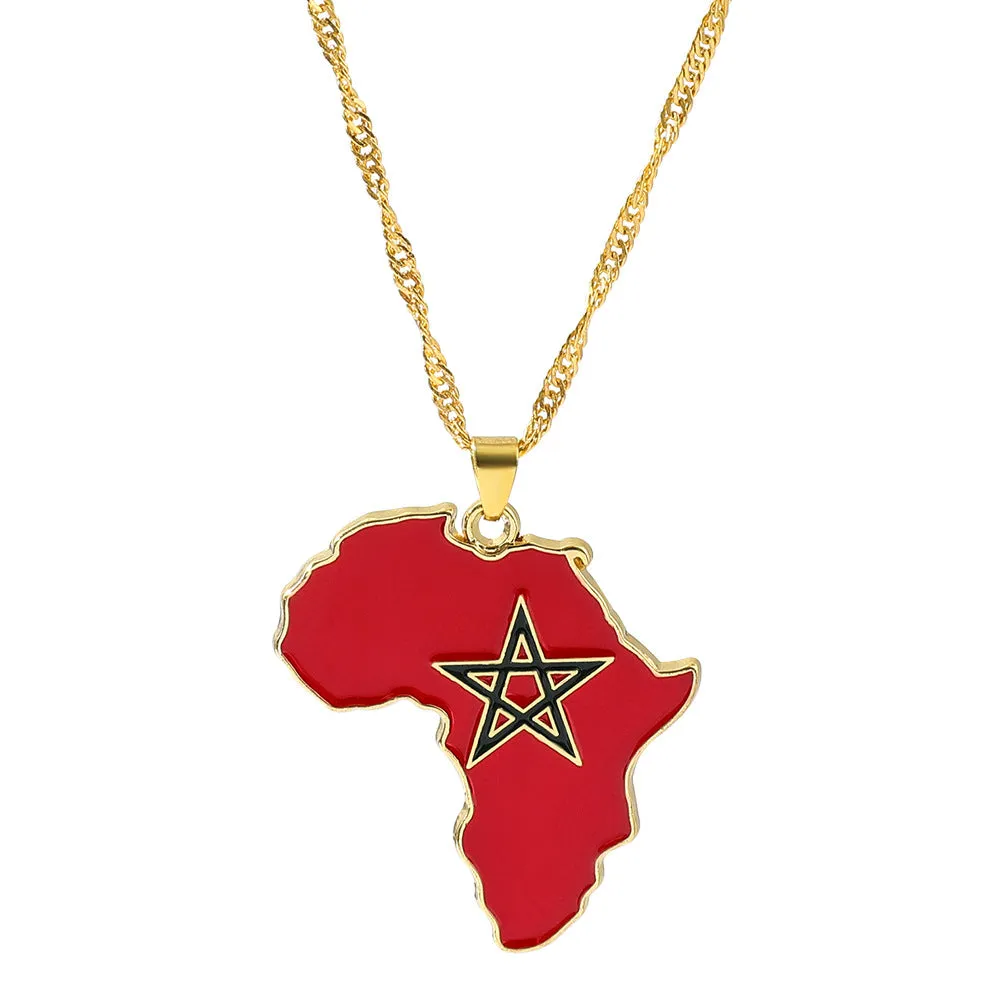 Wholesale Alloy Map Enamel Oil Drip Pendant Necklace