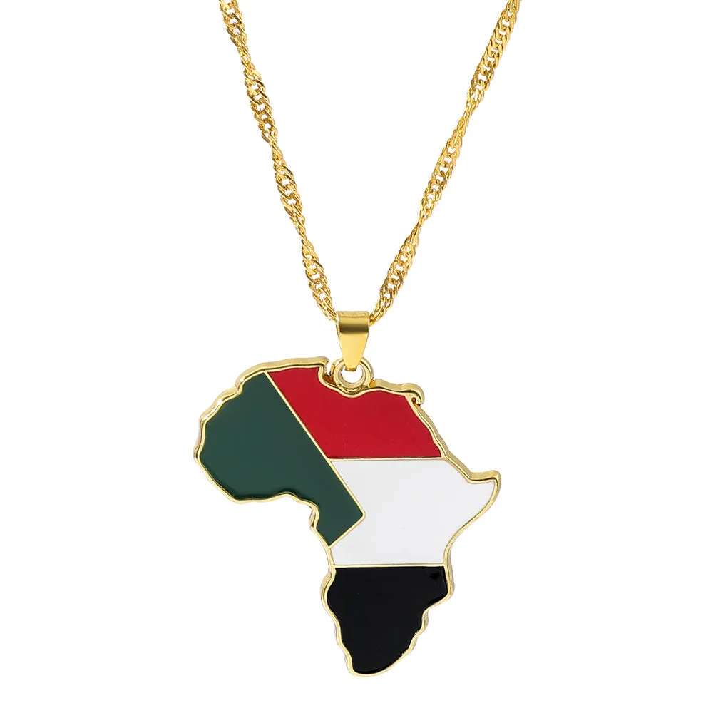 Wholesale Alloy Map Enamel Oil Drip Pendant Necklace