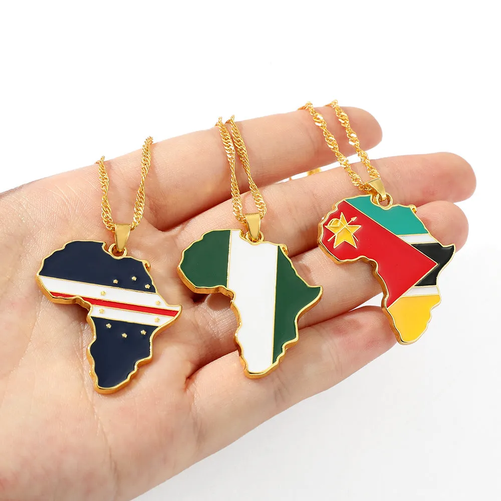 Wholesale Alloy Map Enamel Oil Drip Pendant Necklace