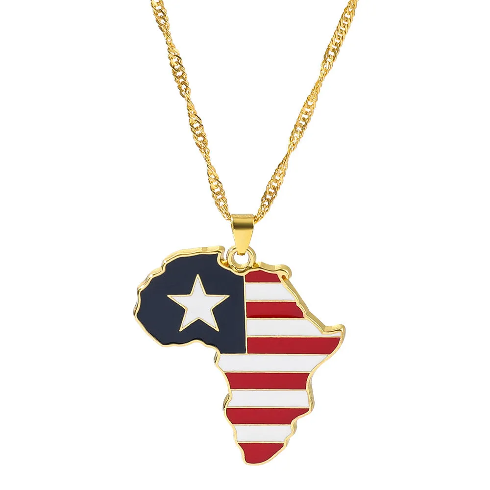 Wholesale Alloy Map Enamel Oil Drip Pendant Necklace
