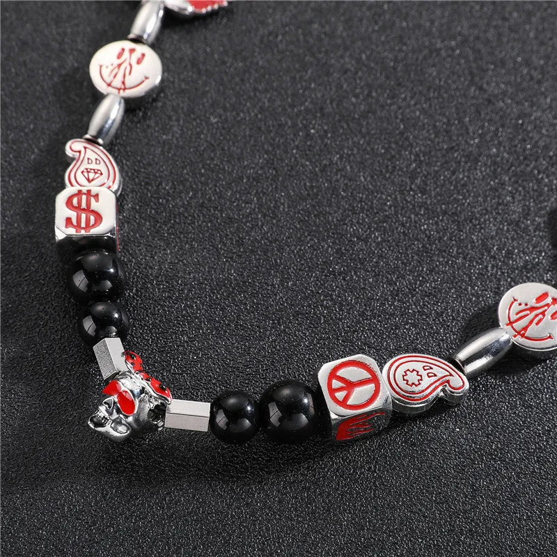 Wholesale Alloy Smiley Skull Angel Black Pearl Necklace