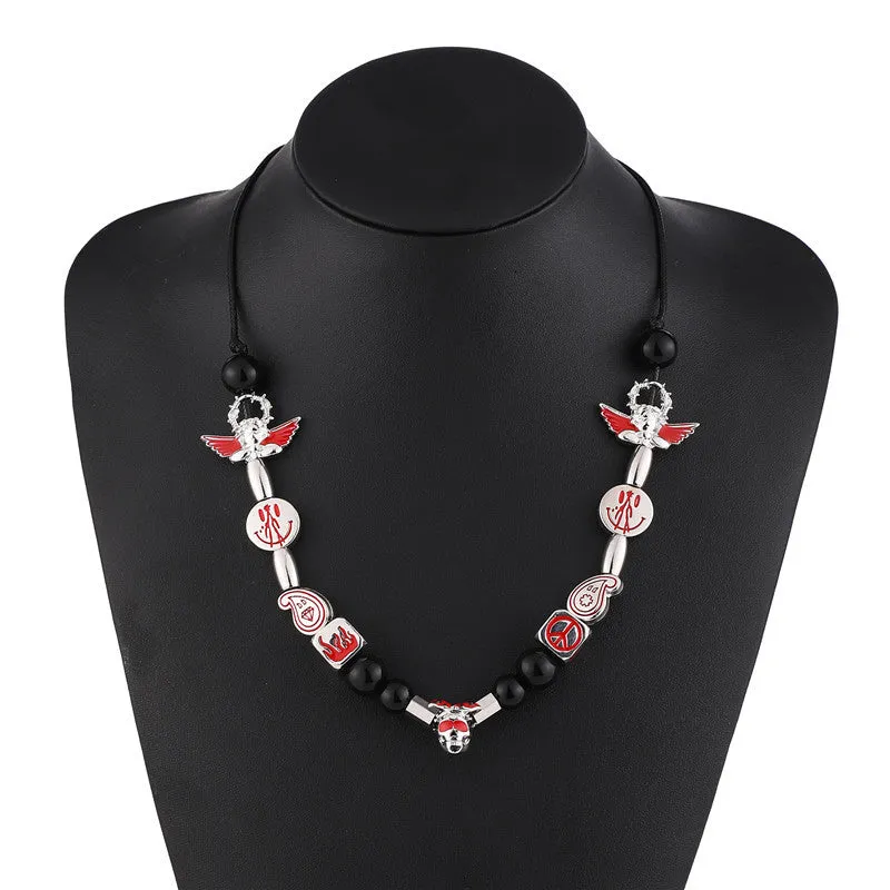 Wholesale Alloy Smiley Skull Angel Black Pearl Necklace