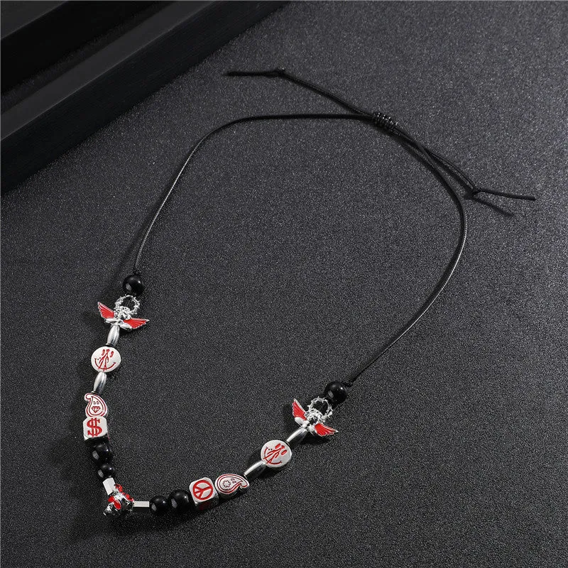 Wholesale Alloy Smiley Skull Angel Black Pearl Necklace