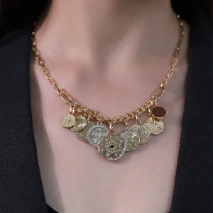 Wholesale Coin Inlaid Diamond Relief Alloy Necklaces