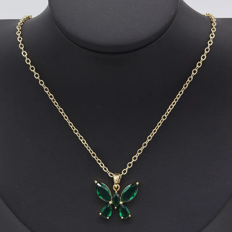 Wholesale Colorful Butterfly Zircon Necklace Clavicle Chain