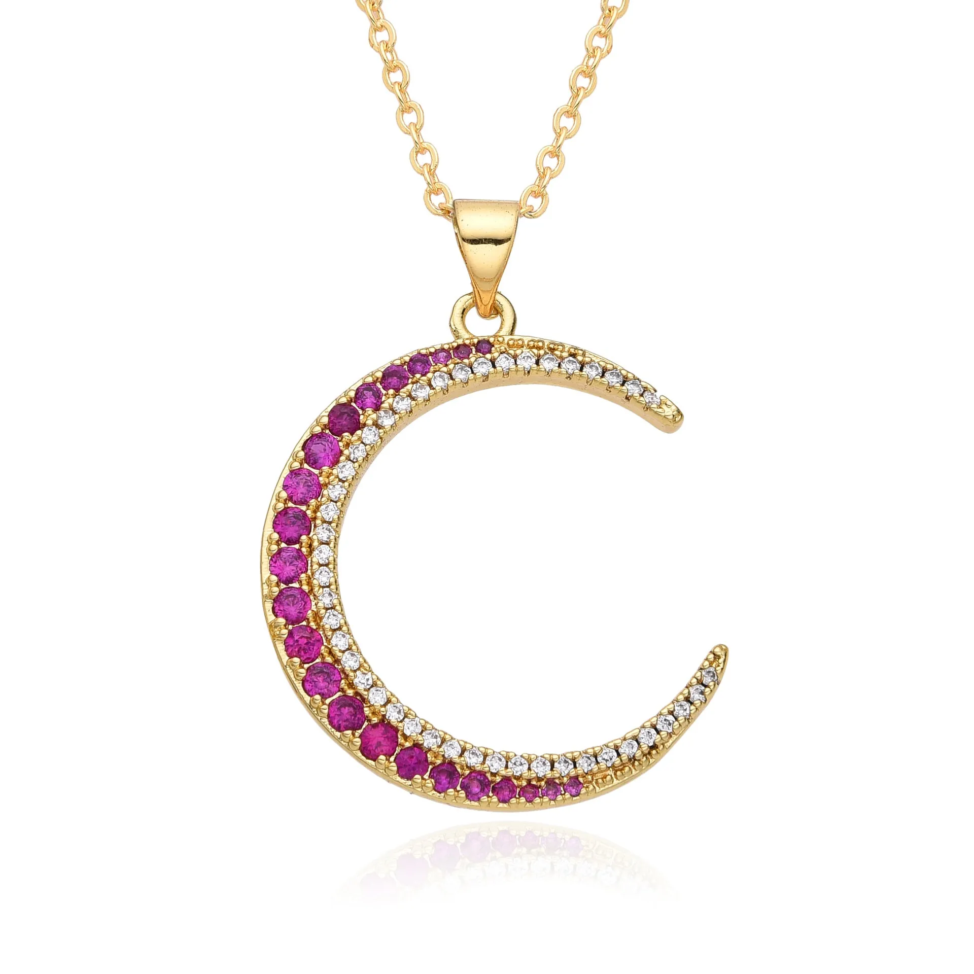 Wholesale Copper Plated 18K Gold Colored Zircon Moon Love Necklace