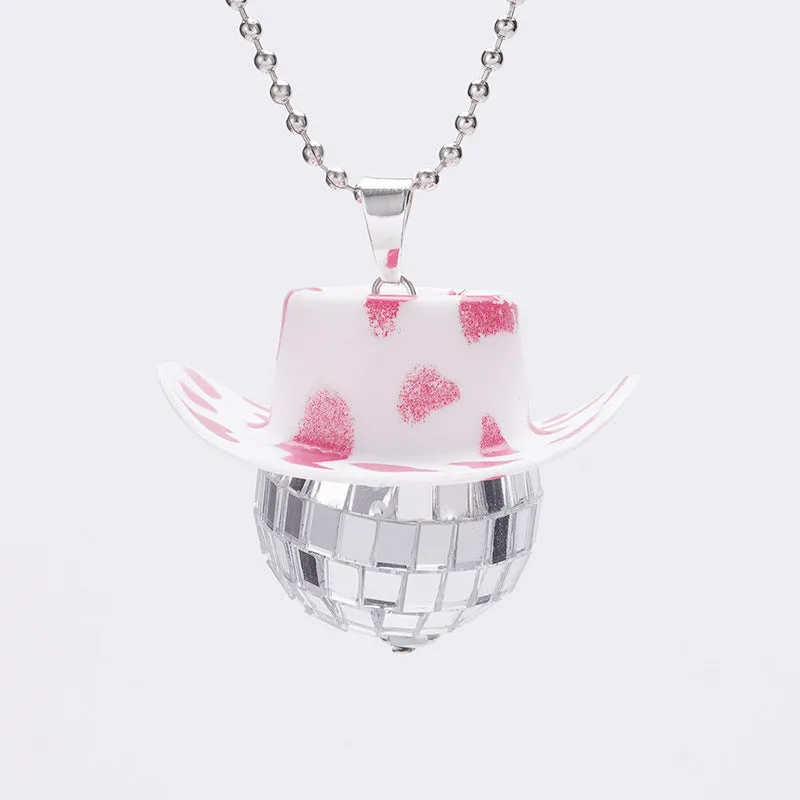 Wholesale Cowboy Hat Disco Mirror Ball Necklace