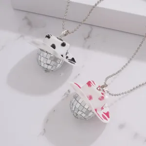 Wholesale Cowboy Hat Disco Mirror Ball Necklace
