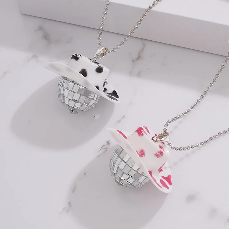 Wholesale Cowboy Hat Disco Mirror Ball Necklace