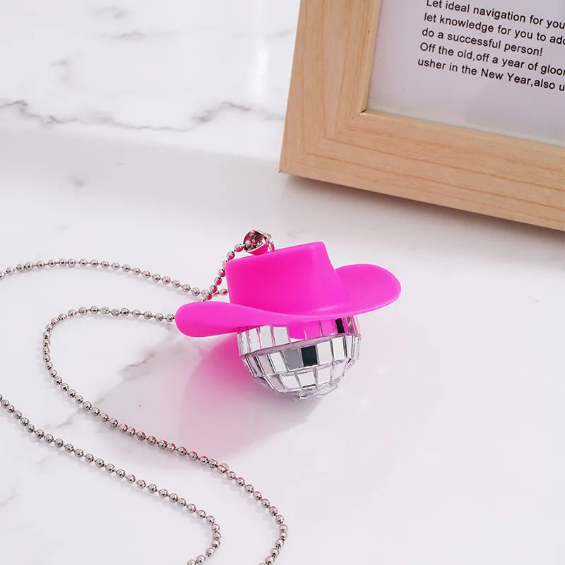 Wholesale Cowboy Hat Disco Mirror Ball Necklace