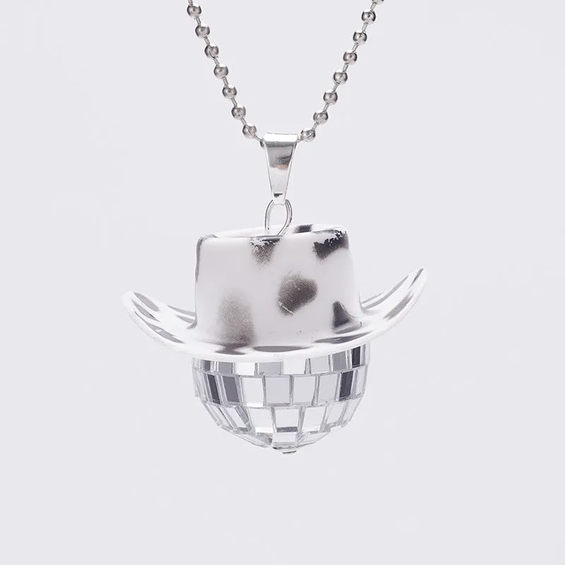 Wholesale Cowboy Hat Disco Mirror Ball Necklace