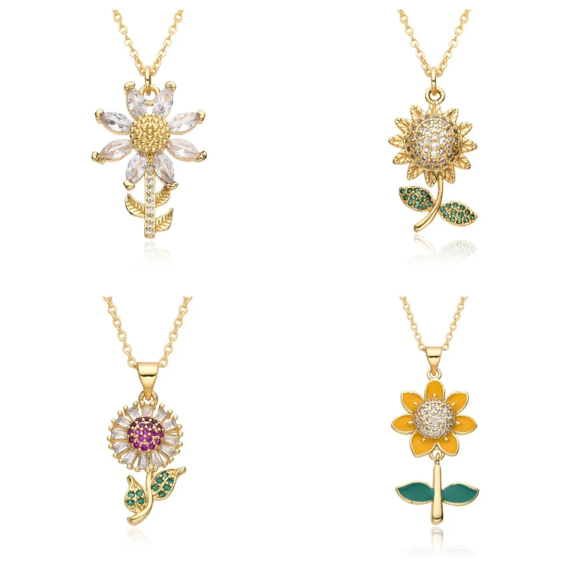 Wholesale Diamond Zircon Sunflower Flower Necklace