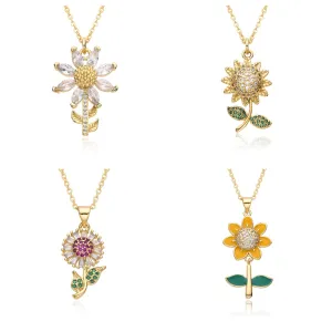 Wholesale Diamond Zircon Sunflower Flower Necklace