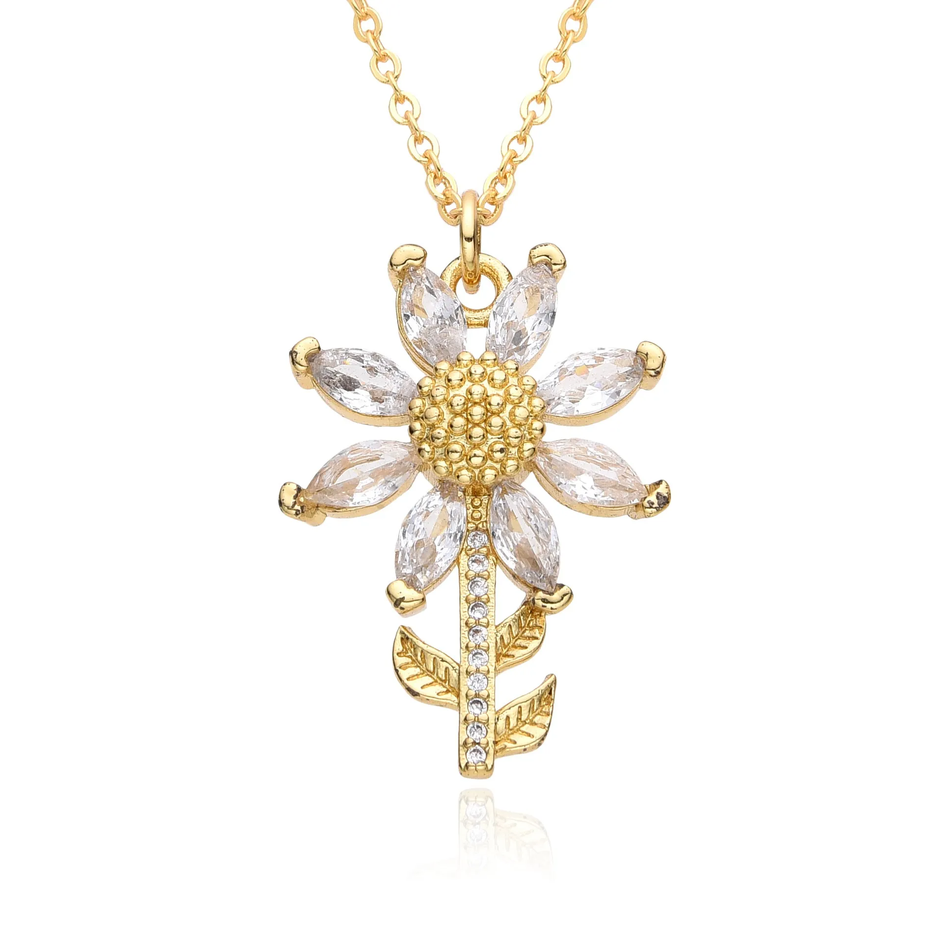 Wholesale Diamond Zircon Sunflower Flower Necklace