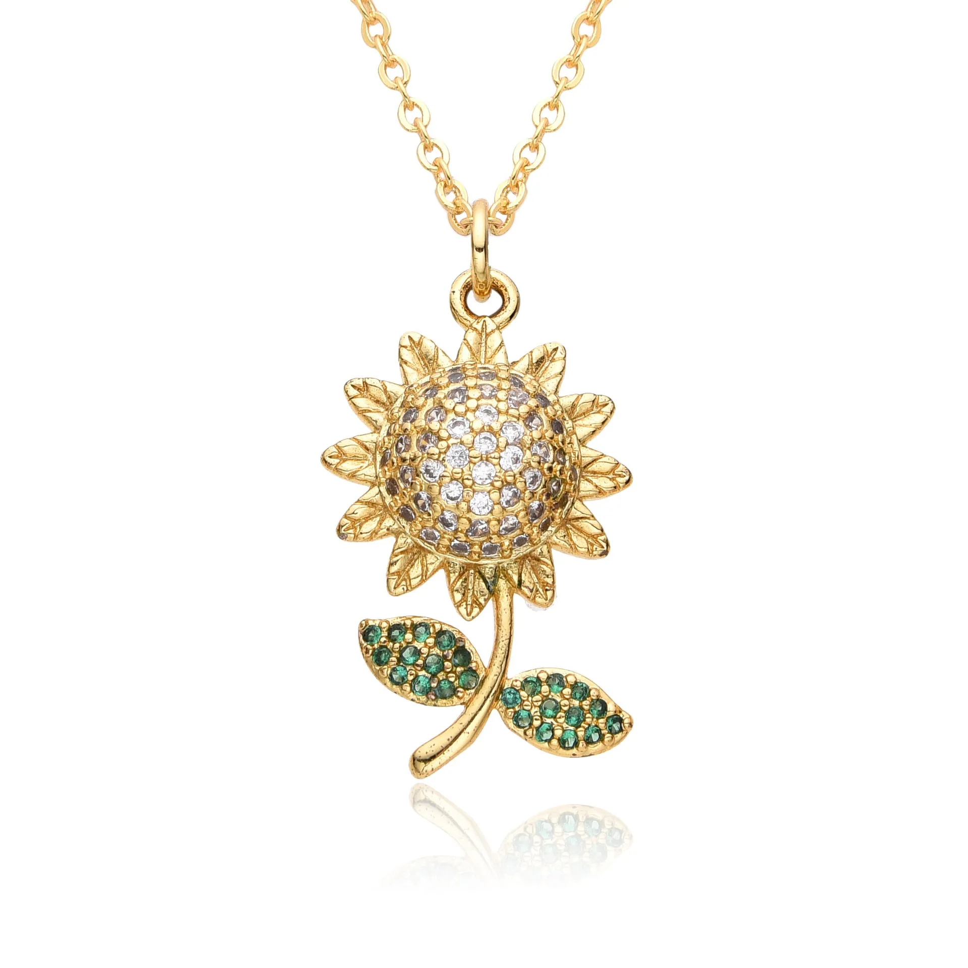 Wholesale Diamond Zircon Sunflower Flower Necklace