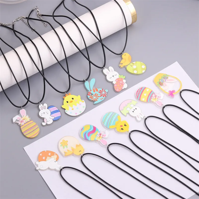 Wholesale Easter White Rabbit Basket Chick Acrylic Necklace