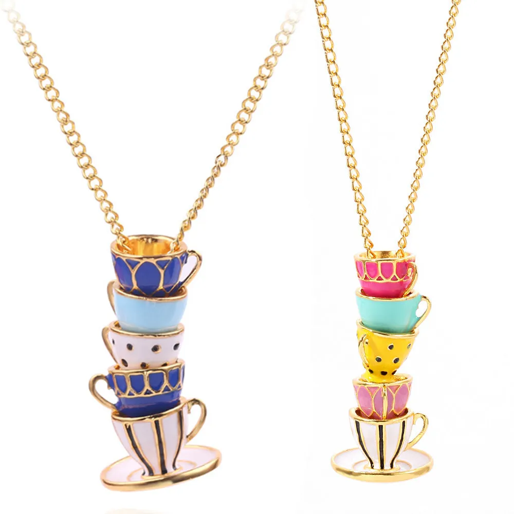 Wholesale Enamel Glaze Tea Cup Long Alloy Necklace