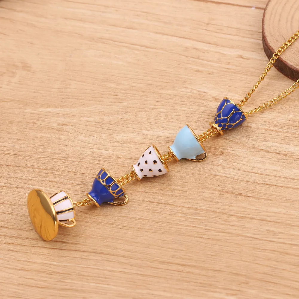 Wholesale Enamel Glaze Tea Cup Long Alloy Necklace