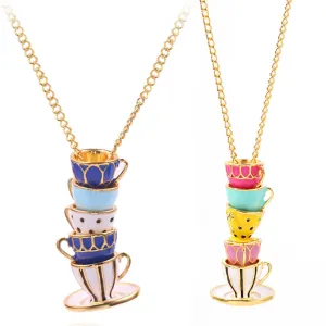 Wholesale Enamel Glaze Tea Cup Long Alloy Necklace