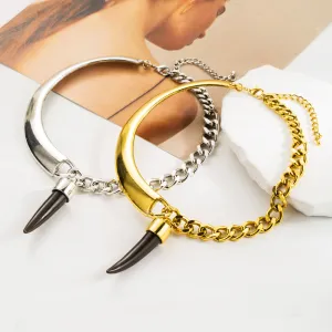 Wholesale Exaggerated Design Asymmetrical Hip-hop Horn Shape Chunky Chain Clavicle Necklace