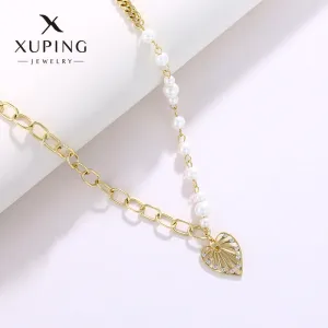Wholesale Fashion Patchwork Imitation Pearl Autumn and Winter Niche Design, Love Pendant Temperament Collarbone Chain Necklaces