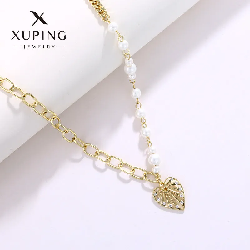 Wholesale Fashion Patchwork Imitation Pearl Autumn and Winter Niche Design, Love Pendant Temperament Collarbone Chain Necklaces