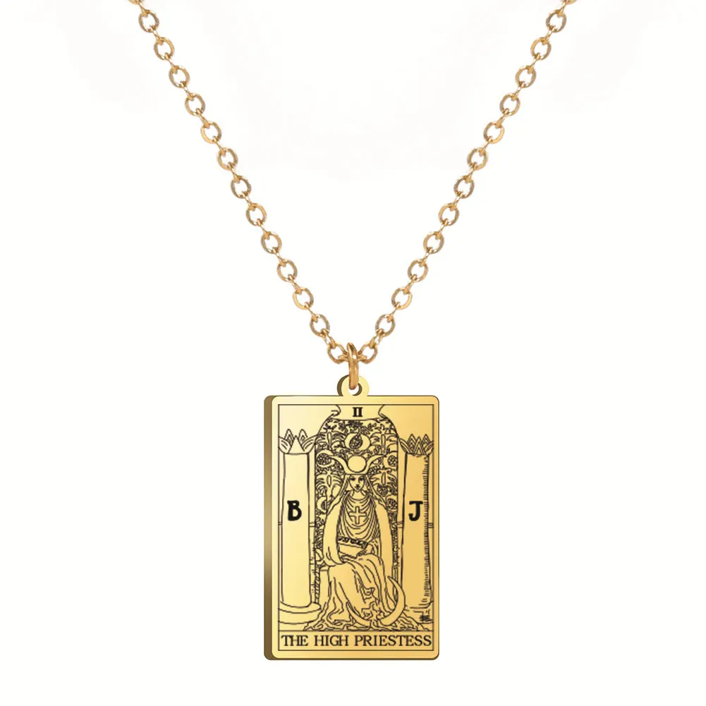 Wholesale Fashion Simple Titanium Cutting Square Plaque Hip Hop Jewelry Tarot Stainless Steel Necklaces