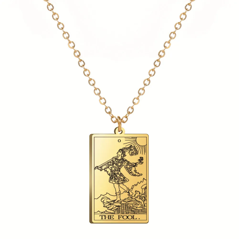 Wholesale Fashion Simple Titanium Cutting Square Plaque Hip Hop Jewelry Tarot Stainless Steel Necklaces