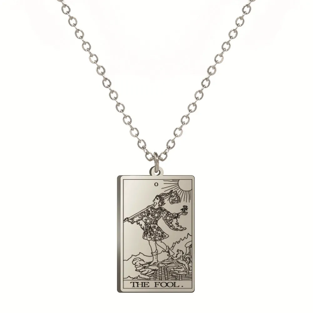 Wholesale Fashion Simple Titanium Cutting Square Plaque Hip Hop Jewelry Tarot Stainless Steel Necklaces