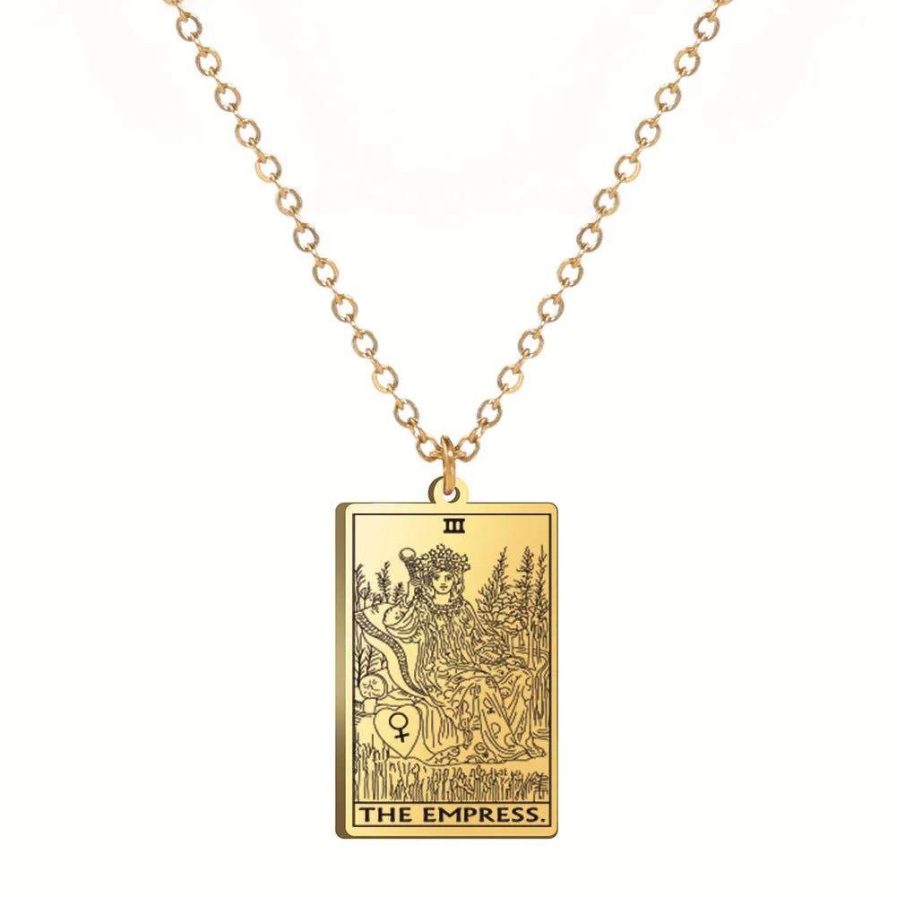 Wholesale Fashion Simple Titanium Cutting Square Plaque Hip Hop Jewelry Tarot Stainless Steel Necklaces
