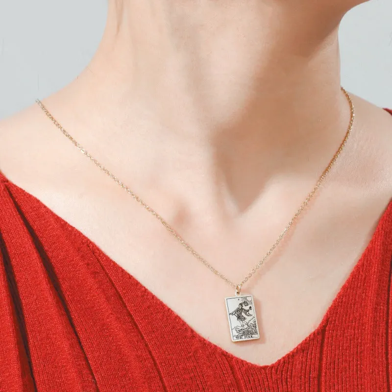 Wholesale Fashion Simple Titanium Cutting Square Plaque Hip Hop Jewelry Tarot Stainless Steel Necklaces