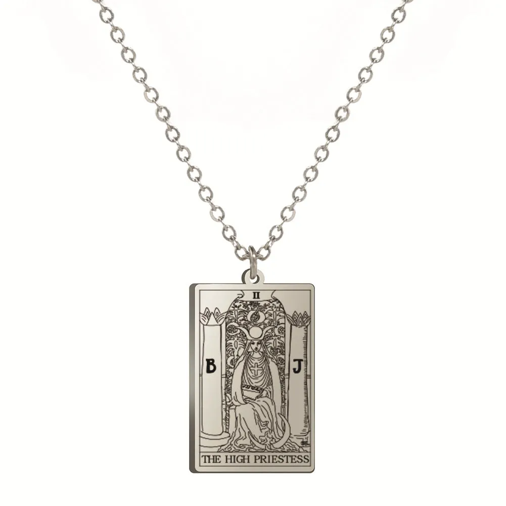Wholesale Fashion Simple Titanium Cutting Square Plaque Hip Hop Jewelry Tarot Stainless Steel Necklaces