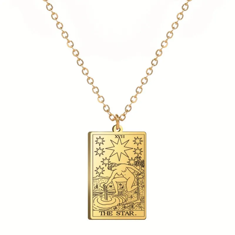 Wholesale Fashion Simple Titanium Cutting Square Plaque Hip Hop Jewelry Tarot Stainless Steel Necklaces