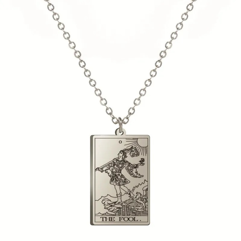 Wholesale Fashion Simple Titanium Cutting Square Plaque Hip Hop Jewelry Tarot Stainless Steel Necklaces