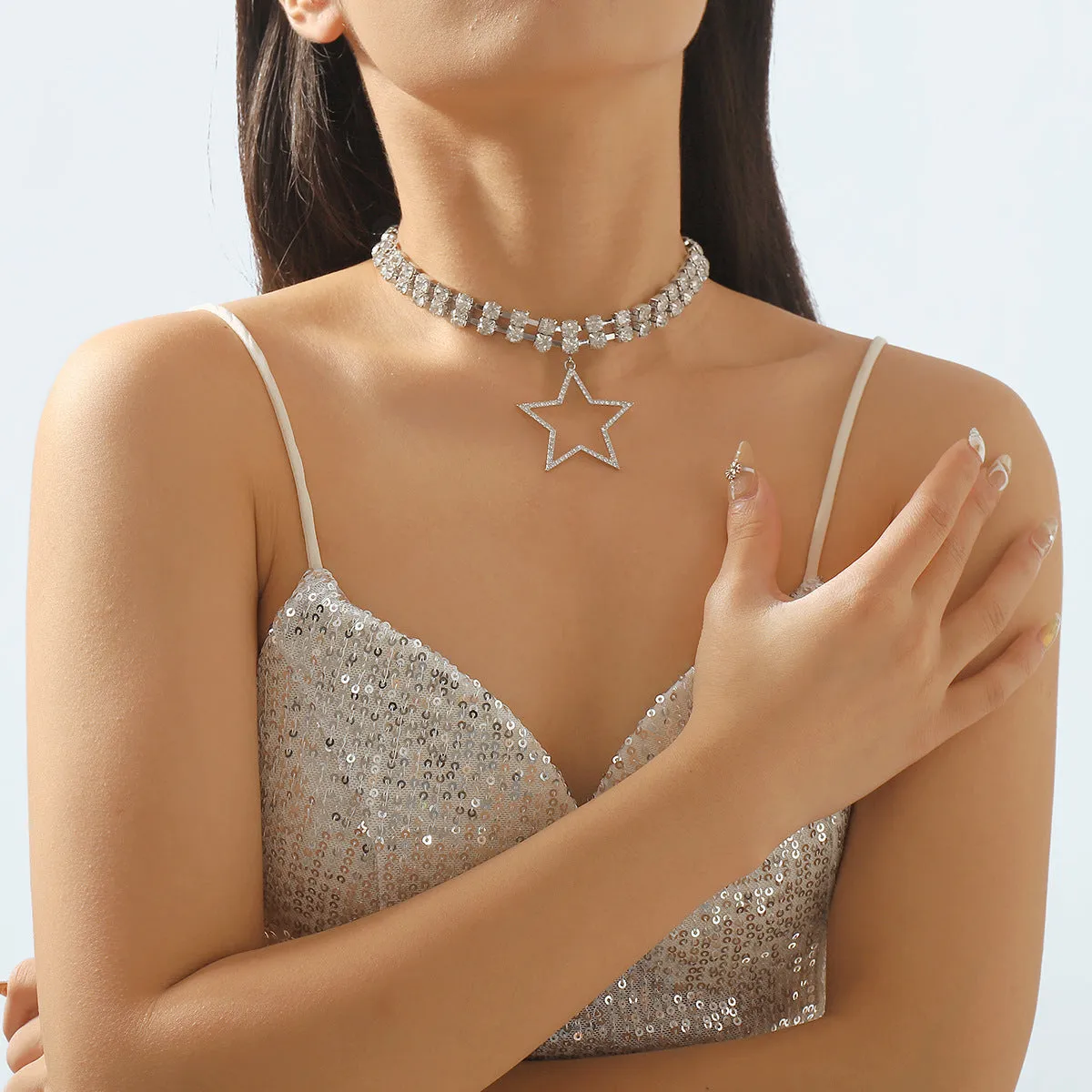 Wholesale Five-pointed Star Diamond Necklace Clavicle Chain