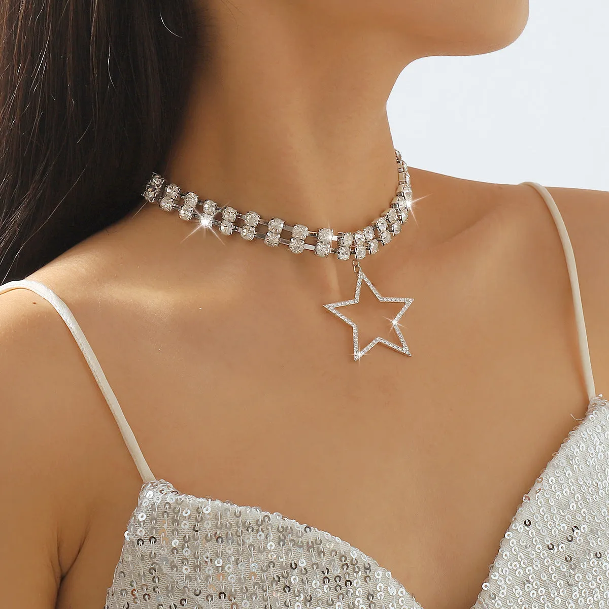 Wholesale Five-pointed Star Diamond Necklace Clavicle Chain