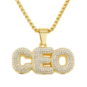 Wholesale Full Diamond Splicing Letter Pendant Long Alloy Necklace