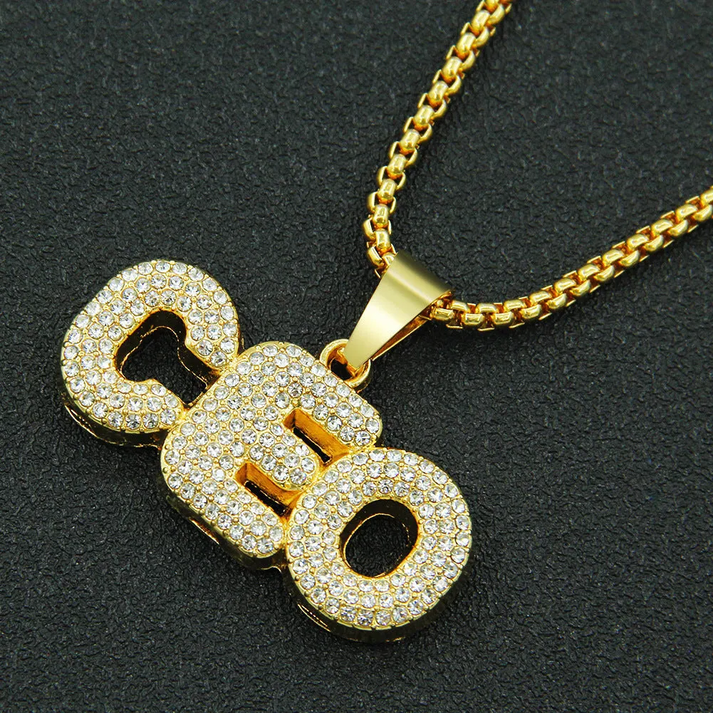 Wholesale Full Diamond Splicing Letter Pendant Long Alloy Necklace
