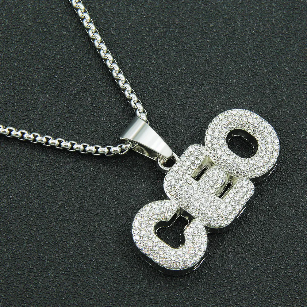 Wholesale Full Diamond Splicing Letter Pendant Long Alloy Necklace