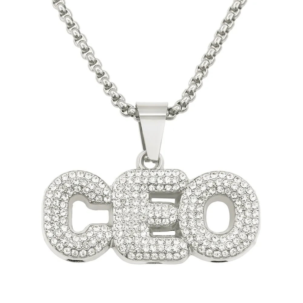 Wholesale Full Diamond Splicing Letter Pendant Long Alloy Necklace